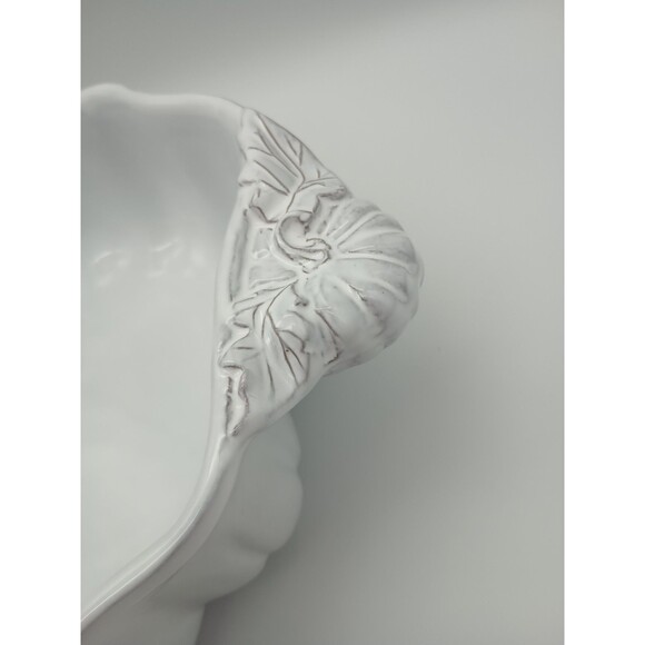 Sur La Table Bowl Embossed Pumpkin White Double Handled Serving 9" - Picture 4 of 9